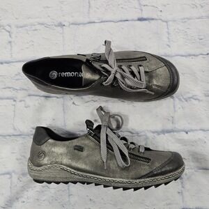 Remonte Shoes Womens 38 US 7 Grey Leather Liv R1402 Lace Zip Up Comfort